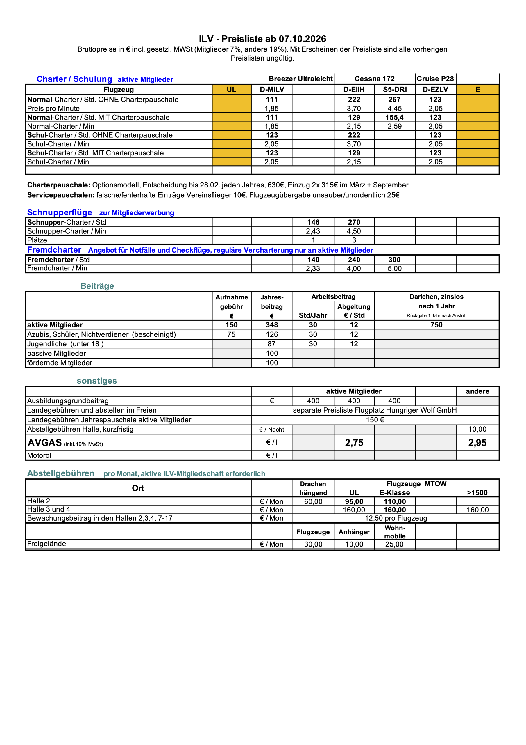 ILV-Preisliste ab 07.10.2026